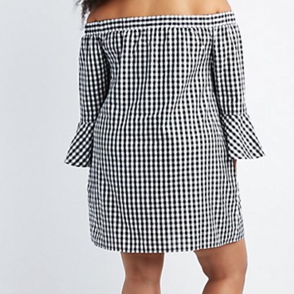 🏵️donated 10/25 Plus Size Gingham Off-Shoulder Shift Dress 2x Blk - Picture 2 of 6